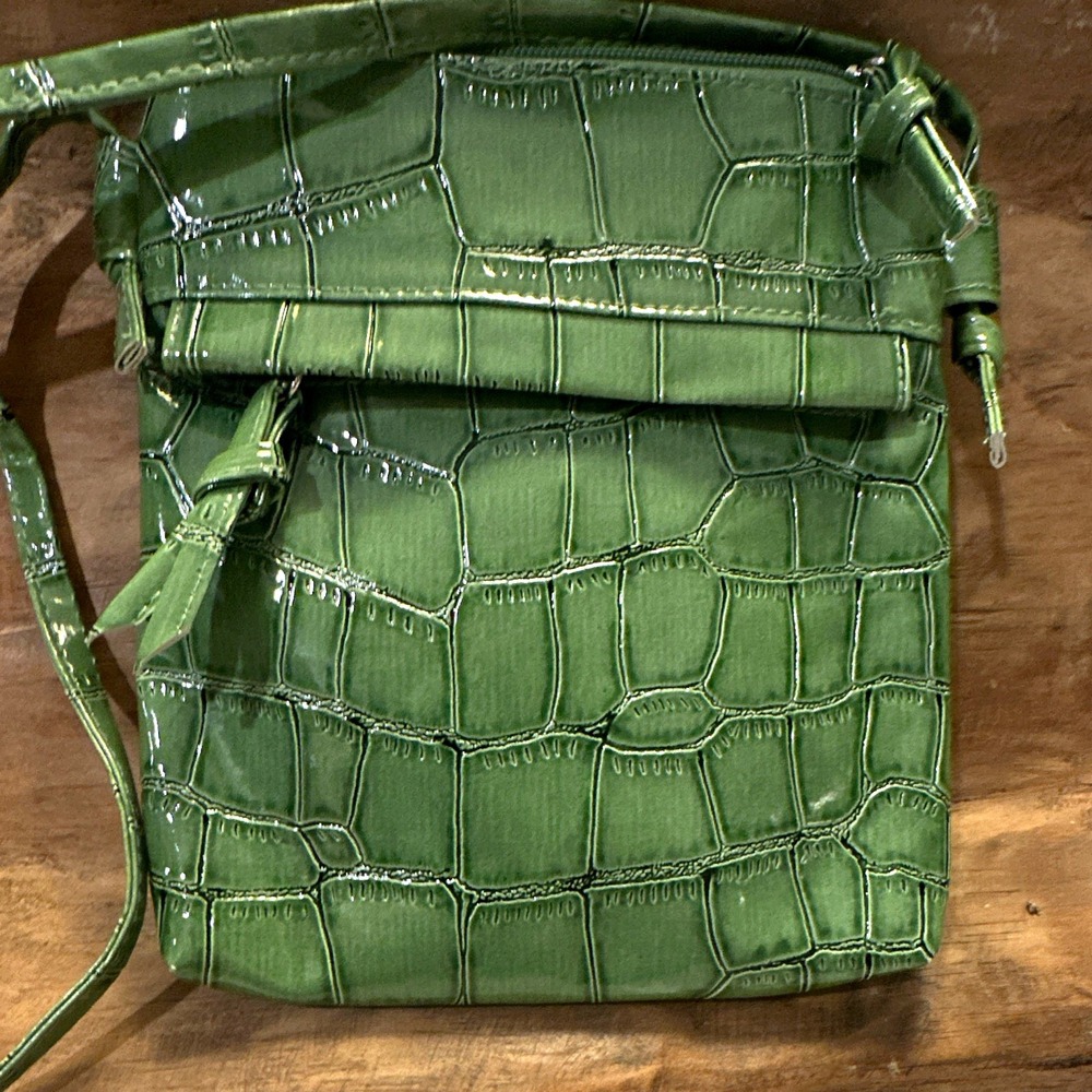 Vintage Bueno Y2K Green Croc Embossed Crossbody Bag Zebra Print Lining